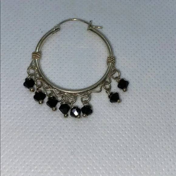 Sterling Silver hoops with‎ black dangle beads - Picture 5 of 5